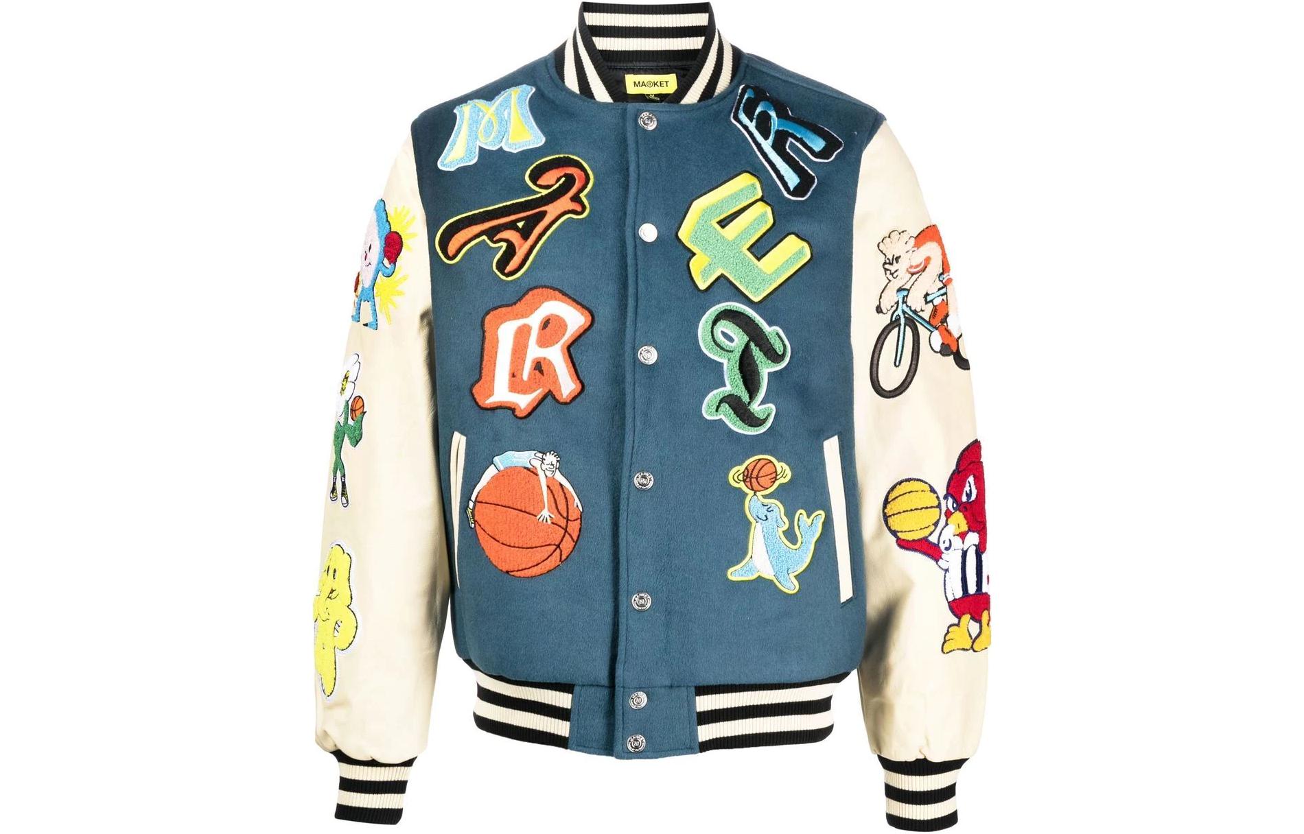 Chinatown Market SS23 Logo Cartoon Print Baseball Jacket Men’s Blue 389000081-MULTI