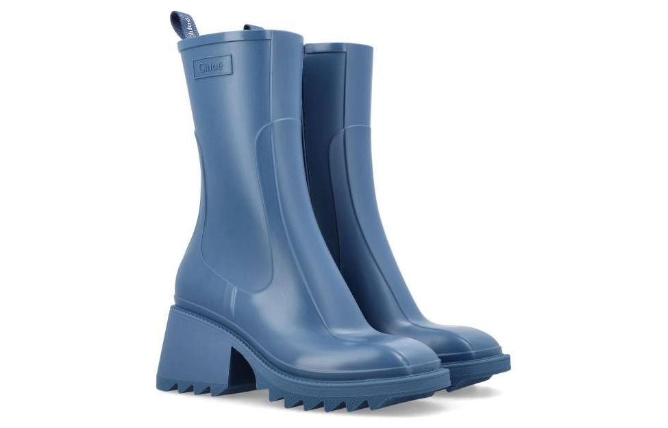 Lookbook Chloe蔻依 Betty 橡膠 拉鍊圓頭 時尚短靴 7cm 女款 藍色
