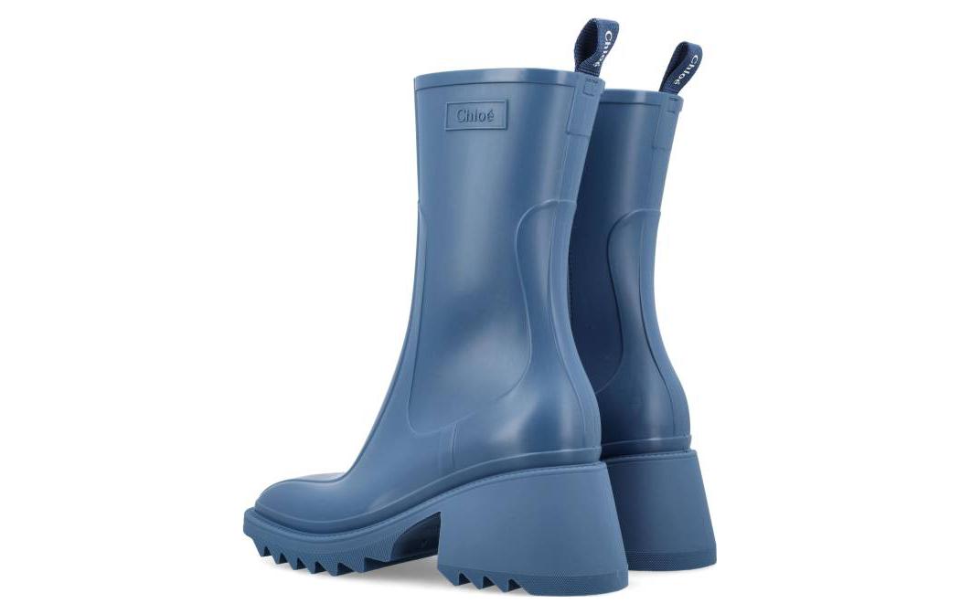Shop Chloe蔻依 Betty 橡膠 拉鍊圓頭 時尚短靴 7cm 女款 藍色