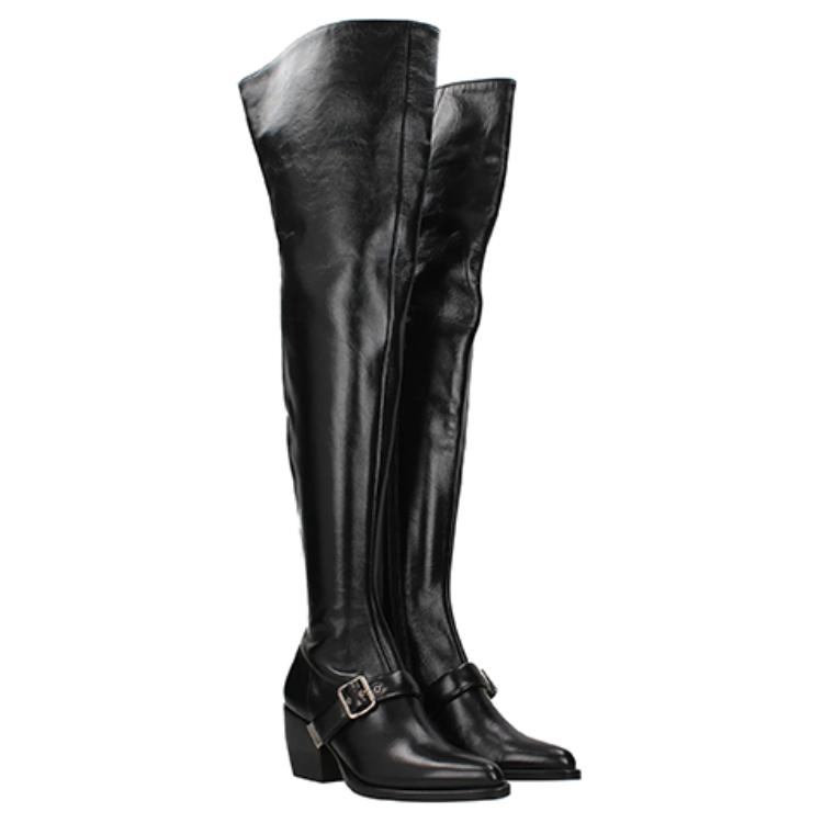 Lookbook (W) 끌로에 블랙 레더 하이탑 부츠 (Kkeulloe Beullaek Redeo Haitap Buteu) CH31061A6B8S9-999