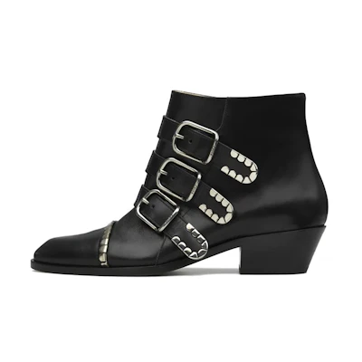 (W) Chloé Idol Short Boots 'Black' 'Metallic Scallop Nappa'