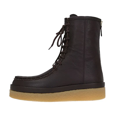 (W) Chloé Jamie 'Brown Textured Leather Lace-Up Ankle Boot'