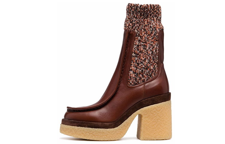 (W) Chloé Jamie 'Warm CMFT Rib Knit Short Boot Brown'