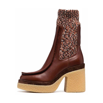 (W) Chloé Jamie 'Warm CMFT Rib Knit Short Boot Brown'