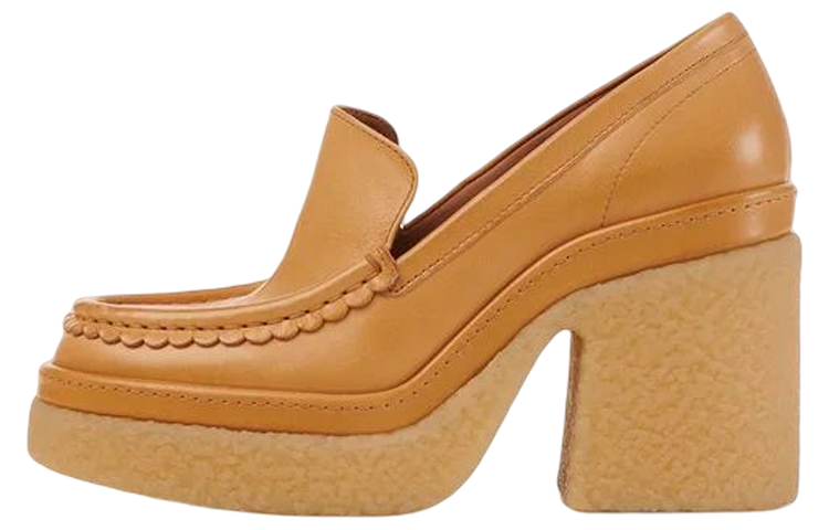 Buy Chloé Jamie Penny 半光面小牛皮 時尚圓頭高跟鞋 女款 黃棕色