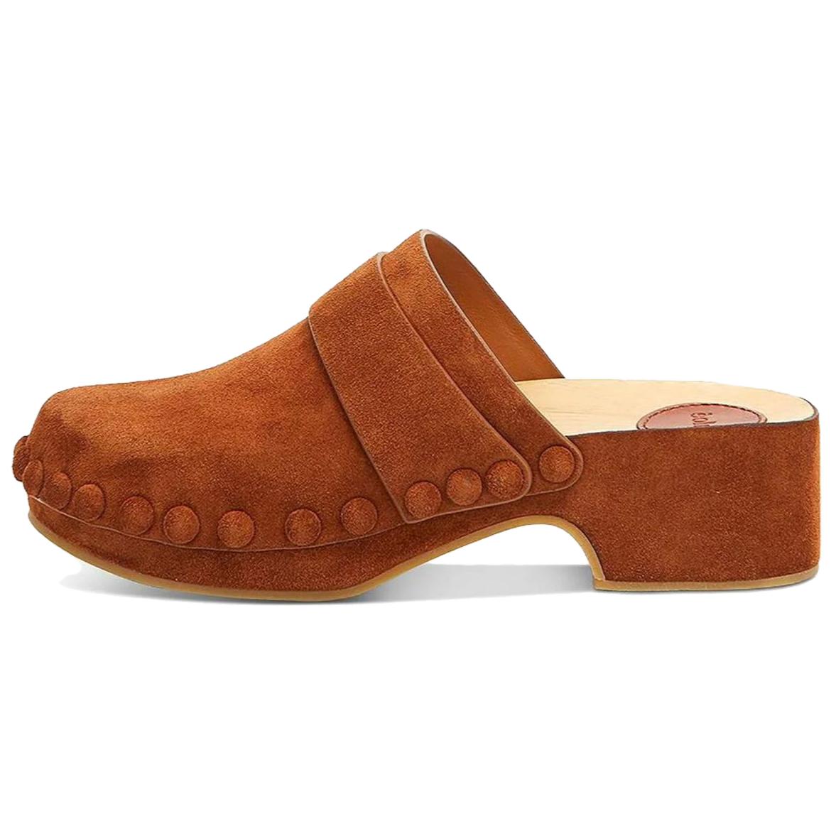 (Women) Chloé Joy Fashion Sandals 'Brown Velvet Leather with Wooden Sole' CHC22S578T9244