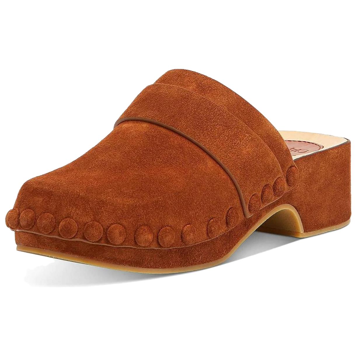 Shop (W) Sandalias Chloé Joy 'Cuero Terciopelo Marrón con Suela de Madera' CHC22S578T9244