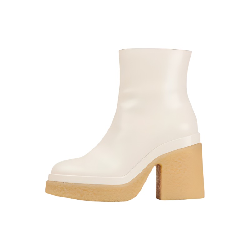 (W) Chloé Kurtys 'Shiny Calfskin Ankle Boots - White'