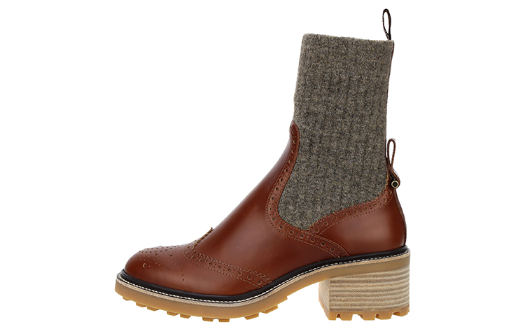 (W) Chloé Leather Ankle Boot 'Fashionable Versatile Casual Brown'
