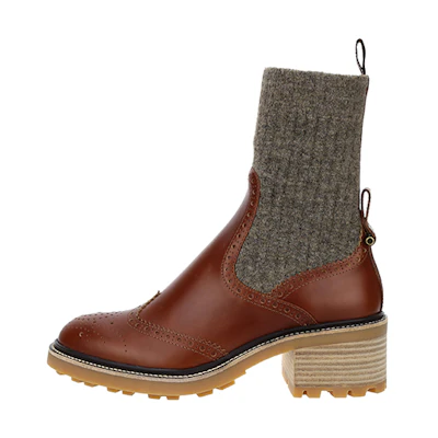 (W) Chloé Leather Ankle Boot 'Fashionable Versatile Casual Brown'