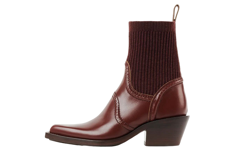 (W) Chloé Leather Block Heel Slip-On Ankle Boots 'Brown'