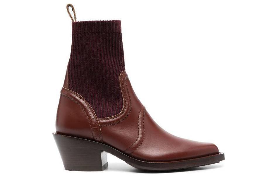 (W) Chloé Leather Block Heel Slip-On Ankle Boots 'Brown' 圖 2
