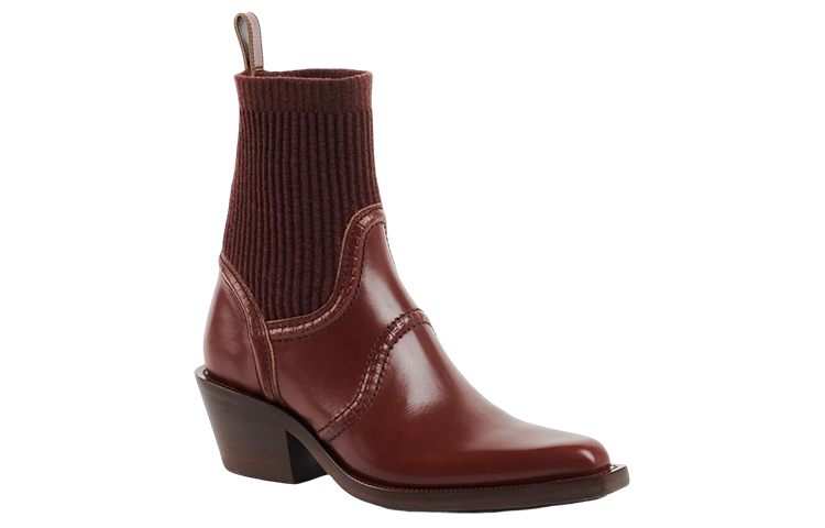 (W) Chloé Leather Block Heel Slip-On Ankle Boots 'Brown' 圖 3