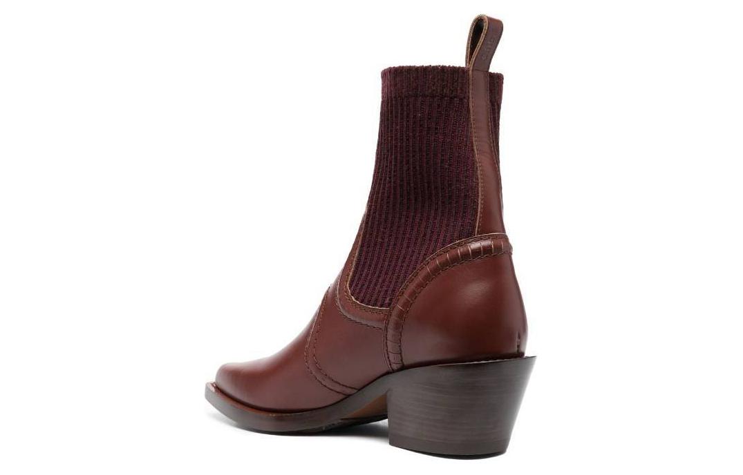 (W) Chloé Leather Block Heel Slip-On Ankle Boots 'Brown' 圖 4