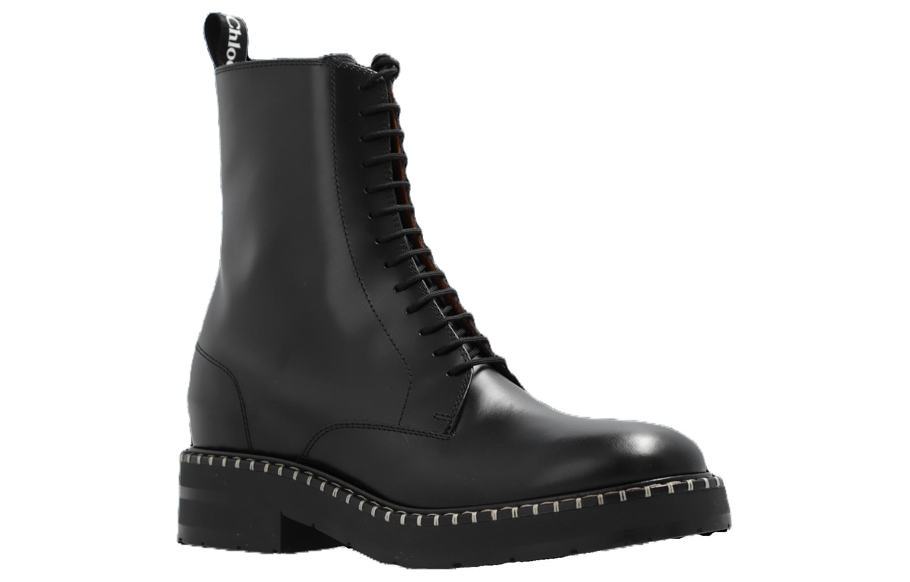 Lookbook (Women) Chloé Leather Comfort Lace-Up Ankle Boots 4cm 'Black' CHC23W950GC001