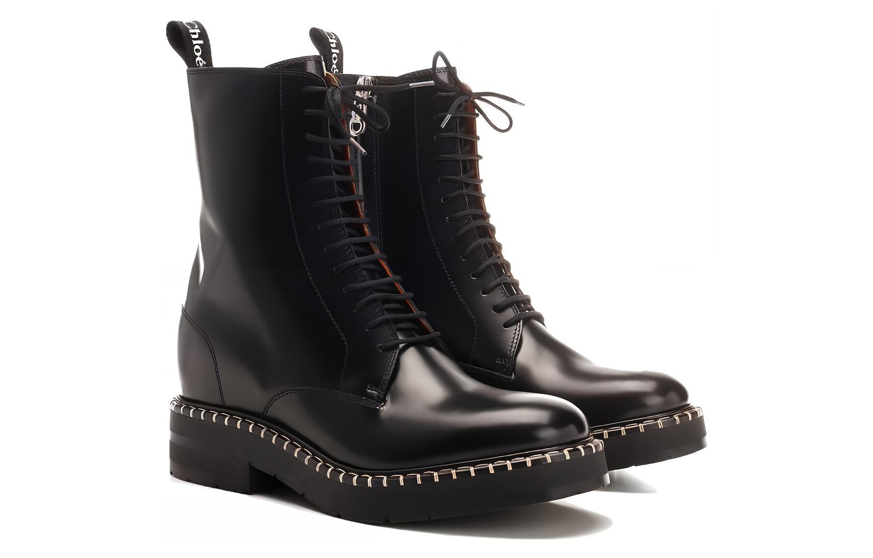 Shop (Women) Chloé Leather Comfort Lace-Up Ankle Boots 4cm 'Black' CHC23W950GC001