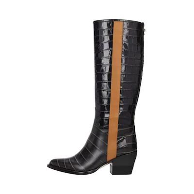 (W) Chloé Leather High Boots 'Black' 'Casual Warmth Chunky Heel'