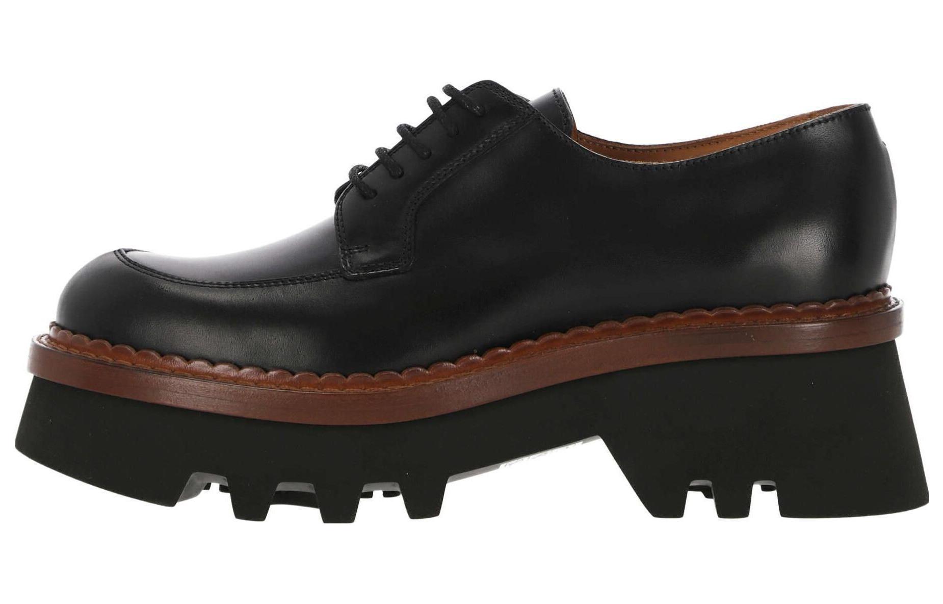 (W) Chloé Leather Lace-Up Round Toe Loafers 'Black'