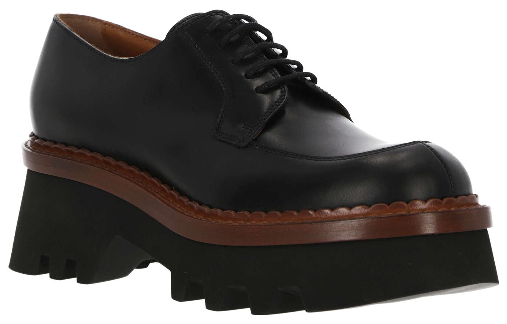 (W) Chloé Leather Lace-Up Round Toe Loafers 'Black' 圖 2