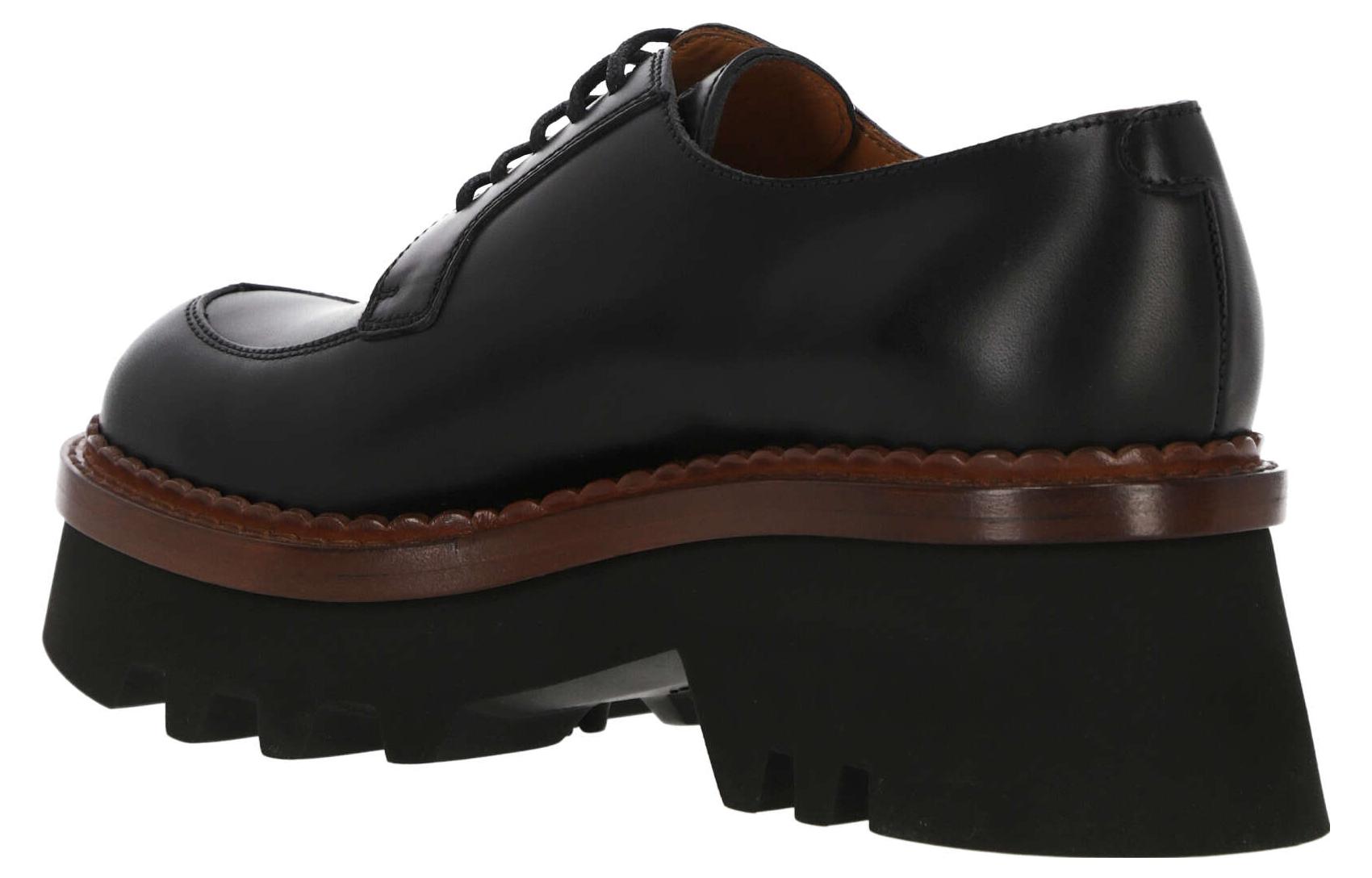 (W) Chloé Leather Lace-Up Round Toe Loafers 'Black' 圖 4