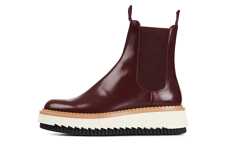 Buy (W) クロエ レザーパッチワーク チェルシーブーツ (暖色レッド) CHC22S591P056A