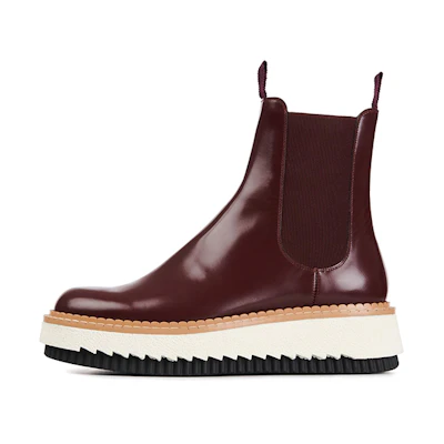 (W) Chloé Leather Patchwork Chelsea Boots 'Warm CMFT Red'