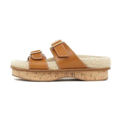 (W) Chloé Leather Platform Slide 'Orange Beige'