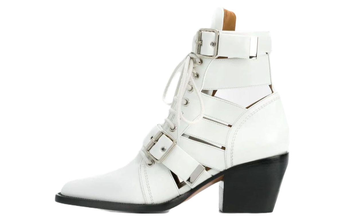 (Women) Chloé Leather Pointed-Toe Block Heel Ankle Boots 'White' CHC18U00606101