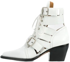 (Women) Chloé Leather Pointed-Toe Block Heel Ankle Boots 'White' CHC18U00606101 (Women) Chloé Leather Pointed-Toe Block Heel Ankle Boots 'White' CHC18U00606101