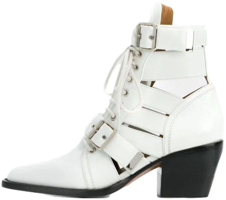 (Women) Chloé Leather Pointed-Toe Block Heel Ankle Boots 'White' CHC18U00606101 Buy (Women) Chloé Leather Pointed-Toe Block Heel Ankle Boots 'White' CHC18U00606101