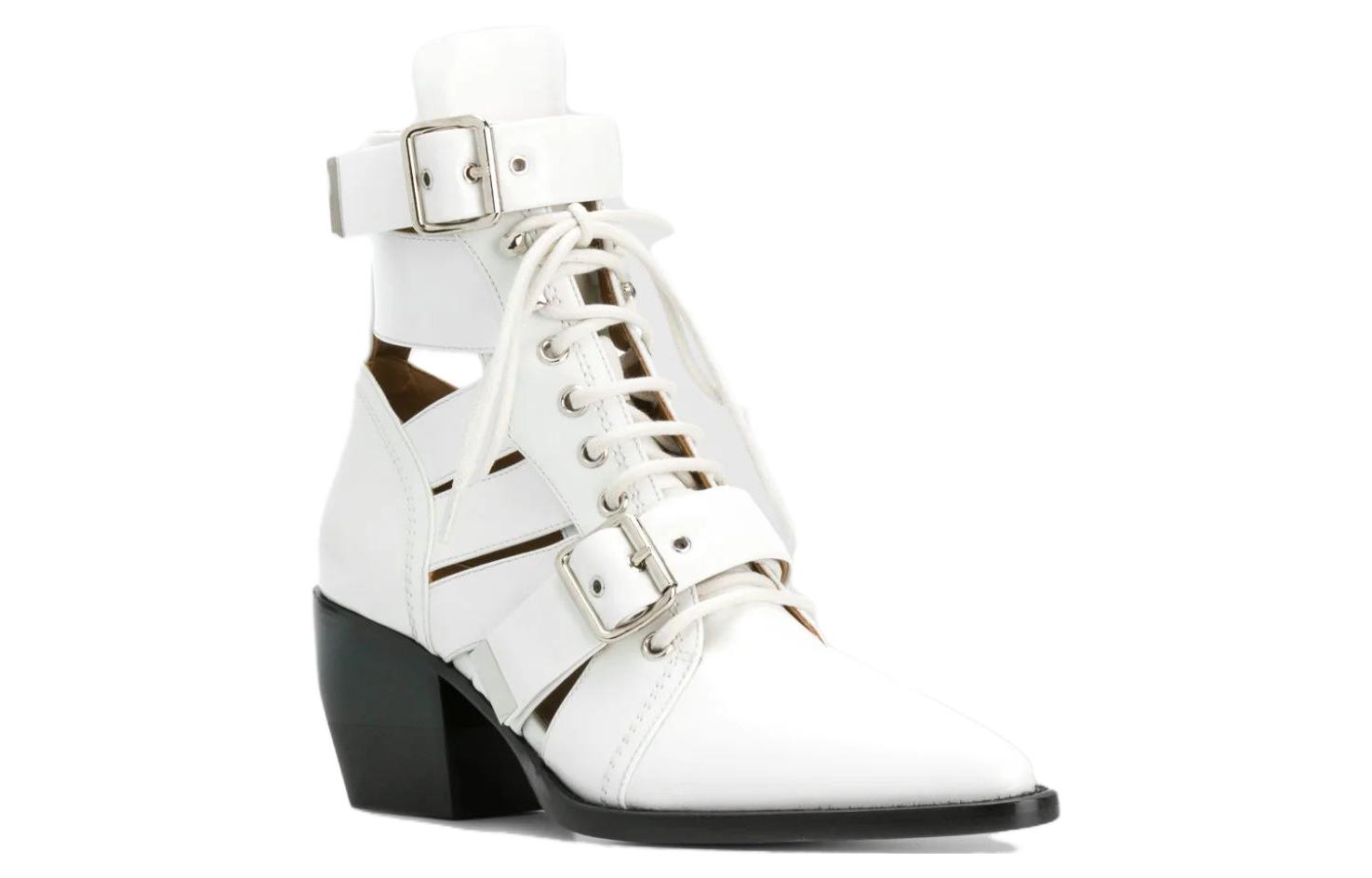 Order (Women) Chloé Leather Pointed-Toe Block Heel Ankle Boots 'White' CHC18U00606101