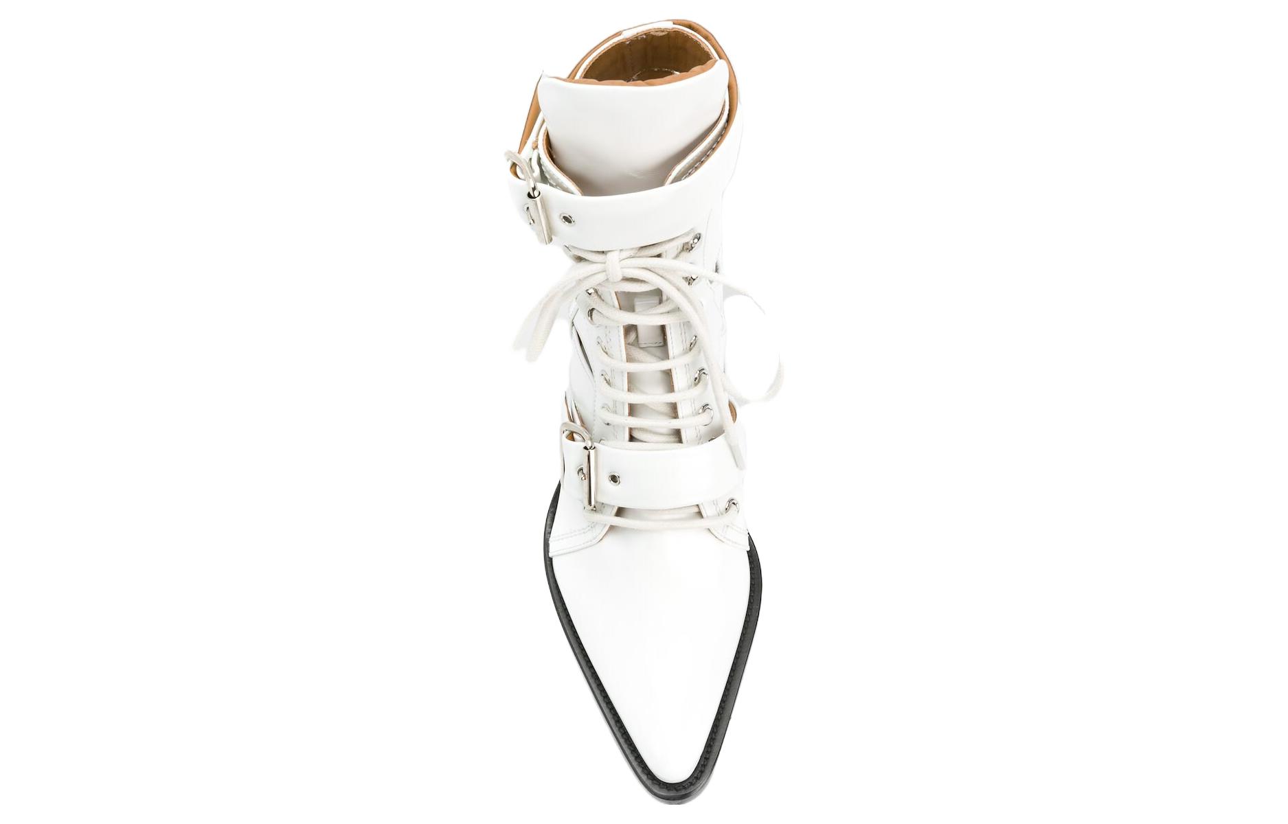 Lookbook (Women) Chloé Leather Pointed-Toe Block Heel Ankle Boots 'White' CHC18U00606101
