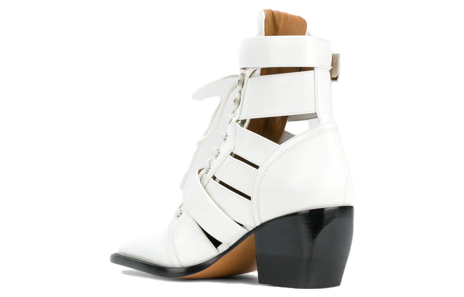 Shop (Women) Chloé Leather Pointed-Toe Block Heel Ankle Boots 'White' CHC18U00606101