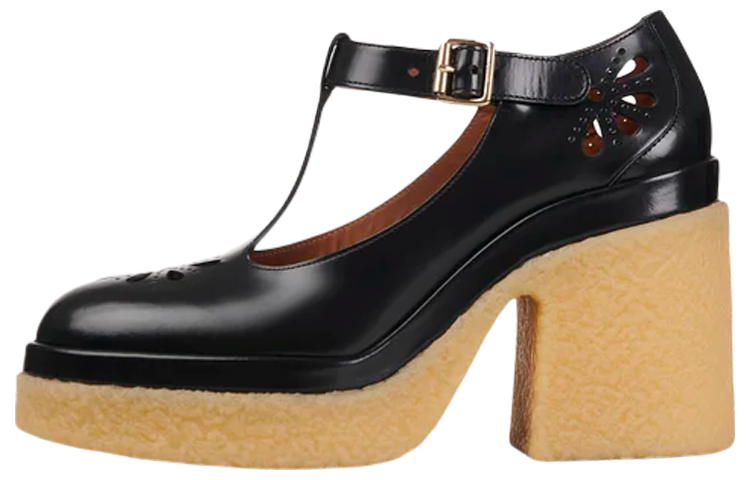 Buy Chloé Kurtys Mary Jane 光面小牛皮高跟鞋 女士款 黑色