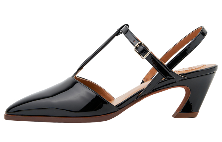 (Women) Chloé Patent Leather Pointed Toe Buckle Block Heel Pump 5cm 'Black' CHC23U859BY001