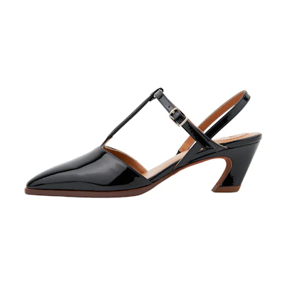 (W) Chloé Patent Leather Pointed Toe Buckle Block Heel Pump 5cm 'Black'