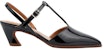 (W) Chloé Kasut Tumit Blok 5cm Kulit Berkilat Hujung Runcing 'Hitam'. CHC23U859BY001