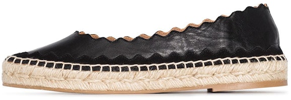 (Women) Chloé Scalloped Edge Leather Slip-On 'Black Fisherman' CHC21U442R5-001 (Women) Chloé Scalloped Edge Leather Slip-On 'Black Fisherman' CHC21U442R5-001