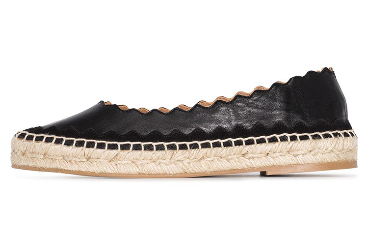 (Women) Chloé Scalloped Edge Leather Slip-On 'Black Fisherman' CHC21U442R5-001