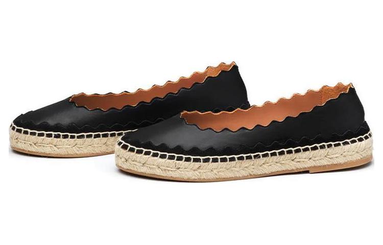 Purchase (W) Chloé Zapatos Slip-On de Piel con Borde Festoneado 'Pescador Negro' CHC21U442R5-001