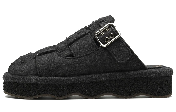 (W) Chloé Wave Mule Flats 'Black'