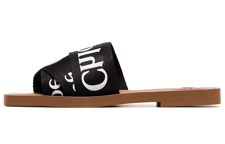 Buy (Women) Chloé Woody Canvas Flat Slide 'Black' CHC19U18808WOODY-001