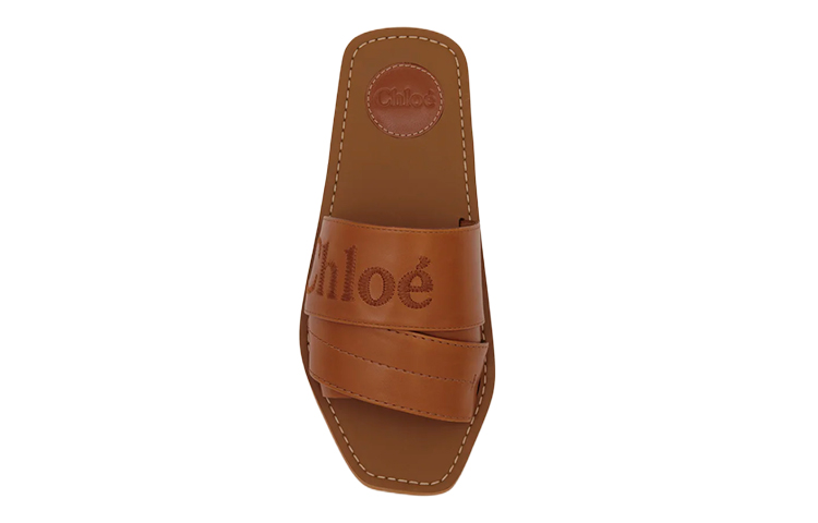 Shop Chloé 徽標皮革拖鞋 女款 棕色