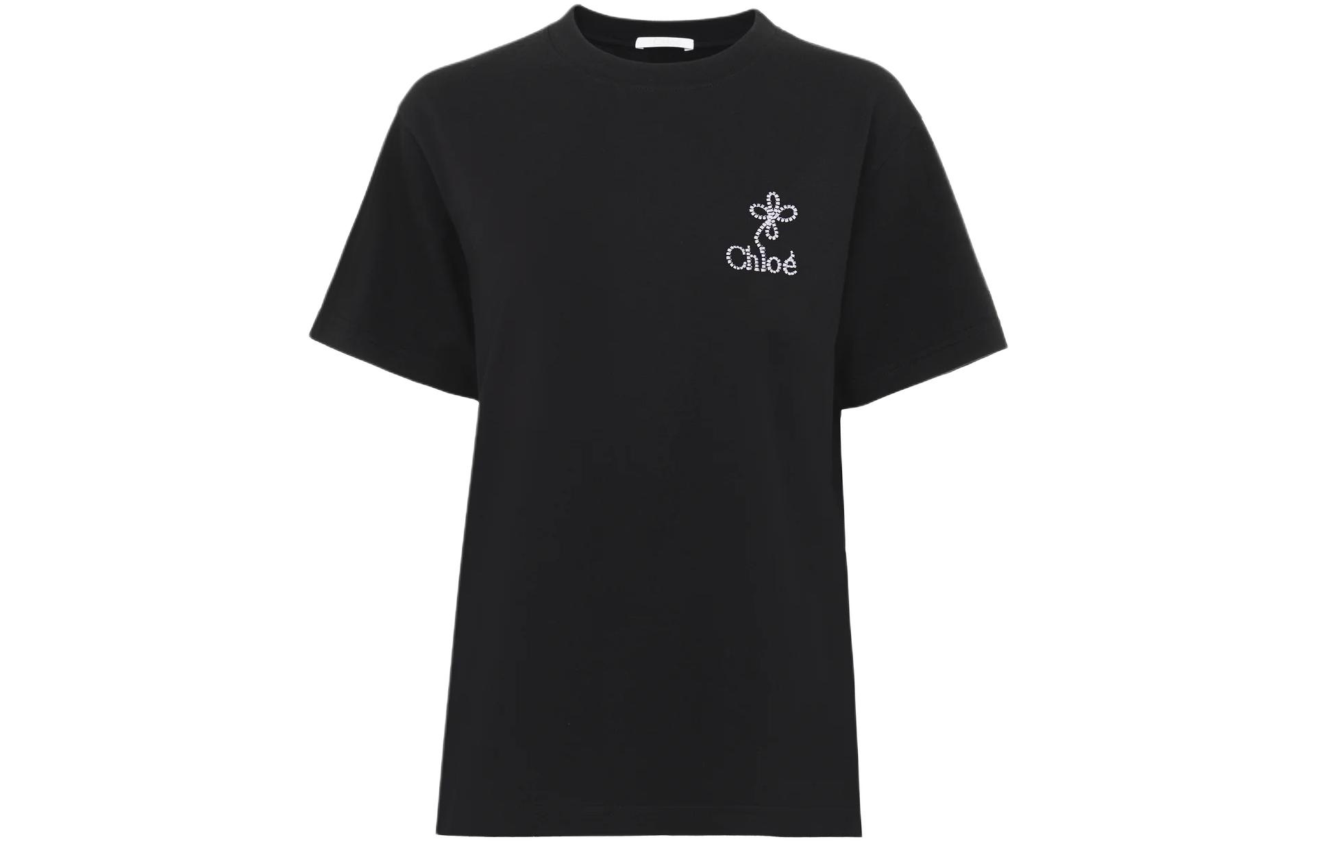 (Women) Chloe  Black Round Neck Logo Print Short Sleeve T-Shirt. CHC24UJH01184-001