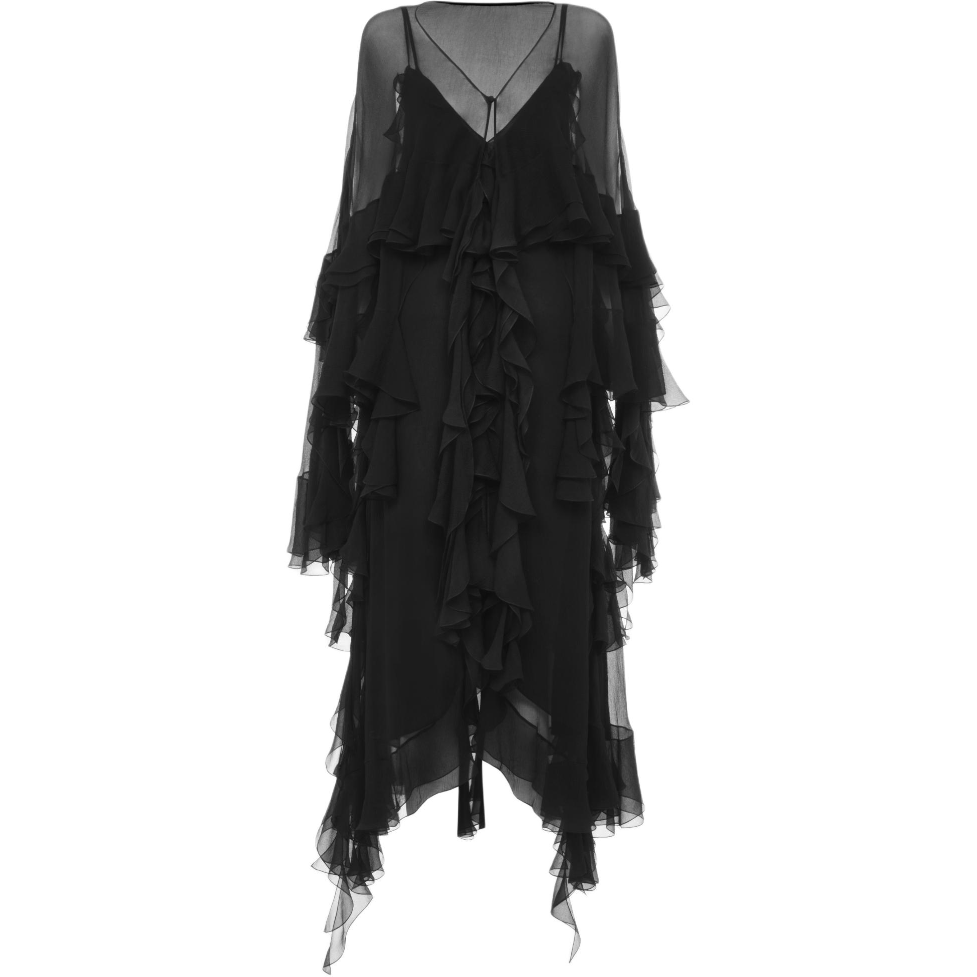 (Women) Chloe  Black V-Neck Ruffle Long Sleeve Dress FW24 CH24ARO50001-001