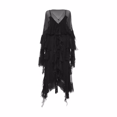 (Women) Chloe Black V-Neck Ruffle Long Sleeve Dress FW24 CH24ARO50001-001