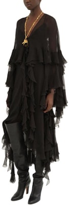 (W) クロエ ブラック Vネック フリル 長袖ワンピース FW24 CH24ARO50001-001 Purchase (W) クロエ ブラック Vネック フリル 長袖ワンピース FW24 CH24ARO50001-001