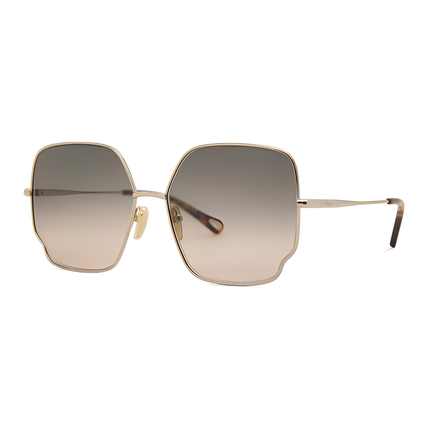(Women) Chloe  Irregular Gold Metal Sunglasses with Temple Logo Design. CH0092S001