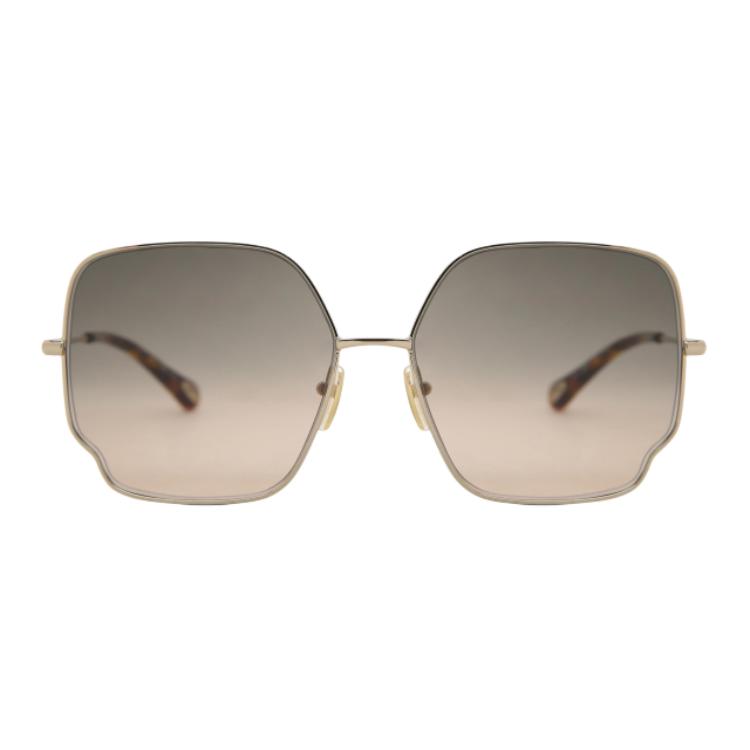 Lookbook (W) Chloe Cermin Mata Emas Tidak Simetri dengan Reka Bentuk Logo Temple. CH0092S001