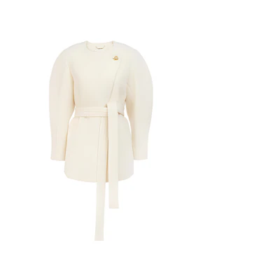 (Women) Chloe Solid Tie Waist Long Sleeve Coat - White CHC23WMA14072112